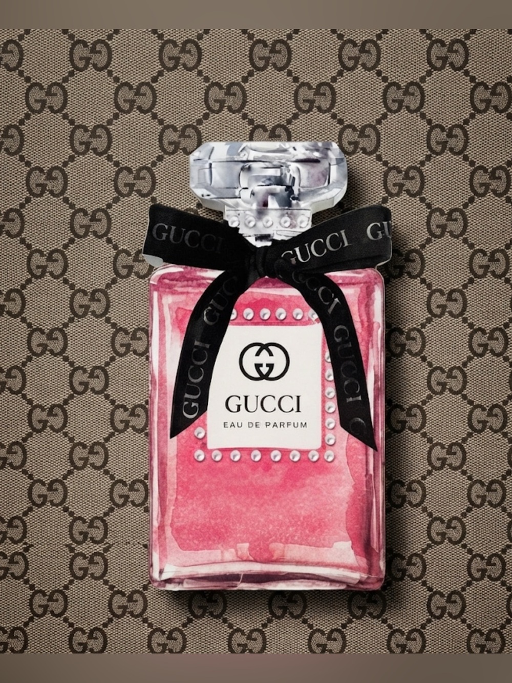 New Gucci luxury designer pink perfume bottle shelf art piece